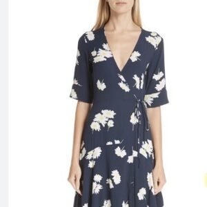 Ganni Blue Asymmetrical Ruffled Wrap Dress